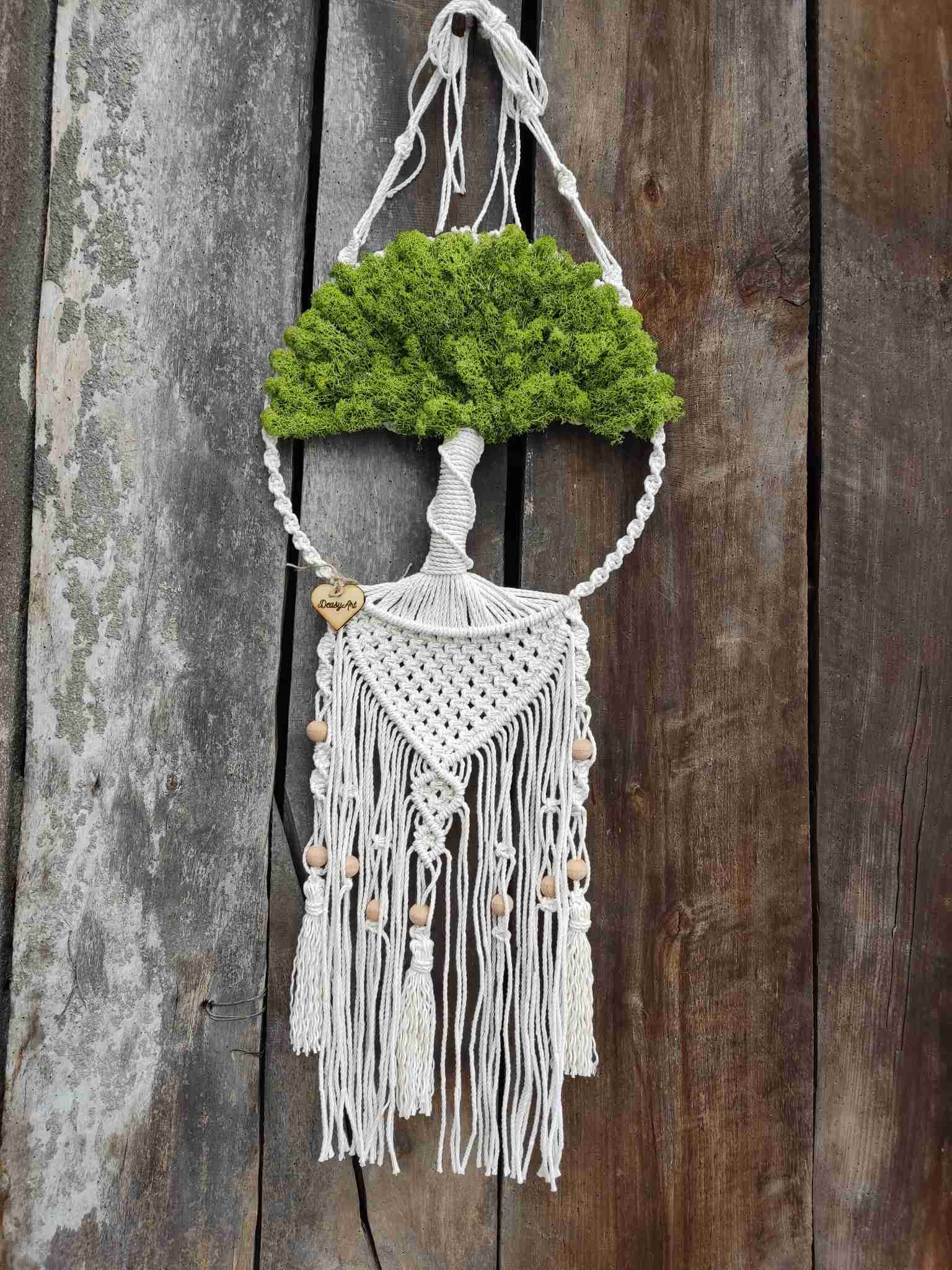 Makramowe drzewko z chrobotkiem LEŚNA HARMONIA  - DeasyArt – rękodzieło Boho, lampiony & dekoracje handmade