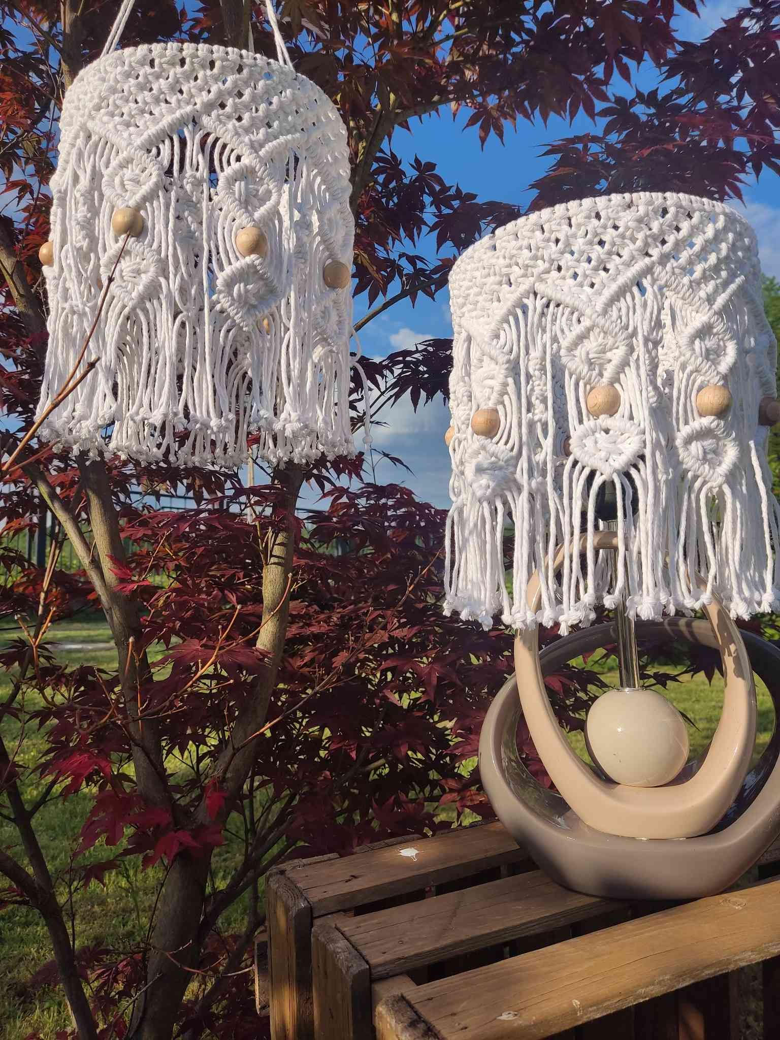 Makramowy abażur BOHO LIGHT  - DeasyArt – rękodzieło Boho, lampiony & dekoracje handmade