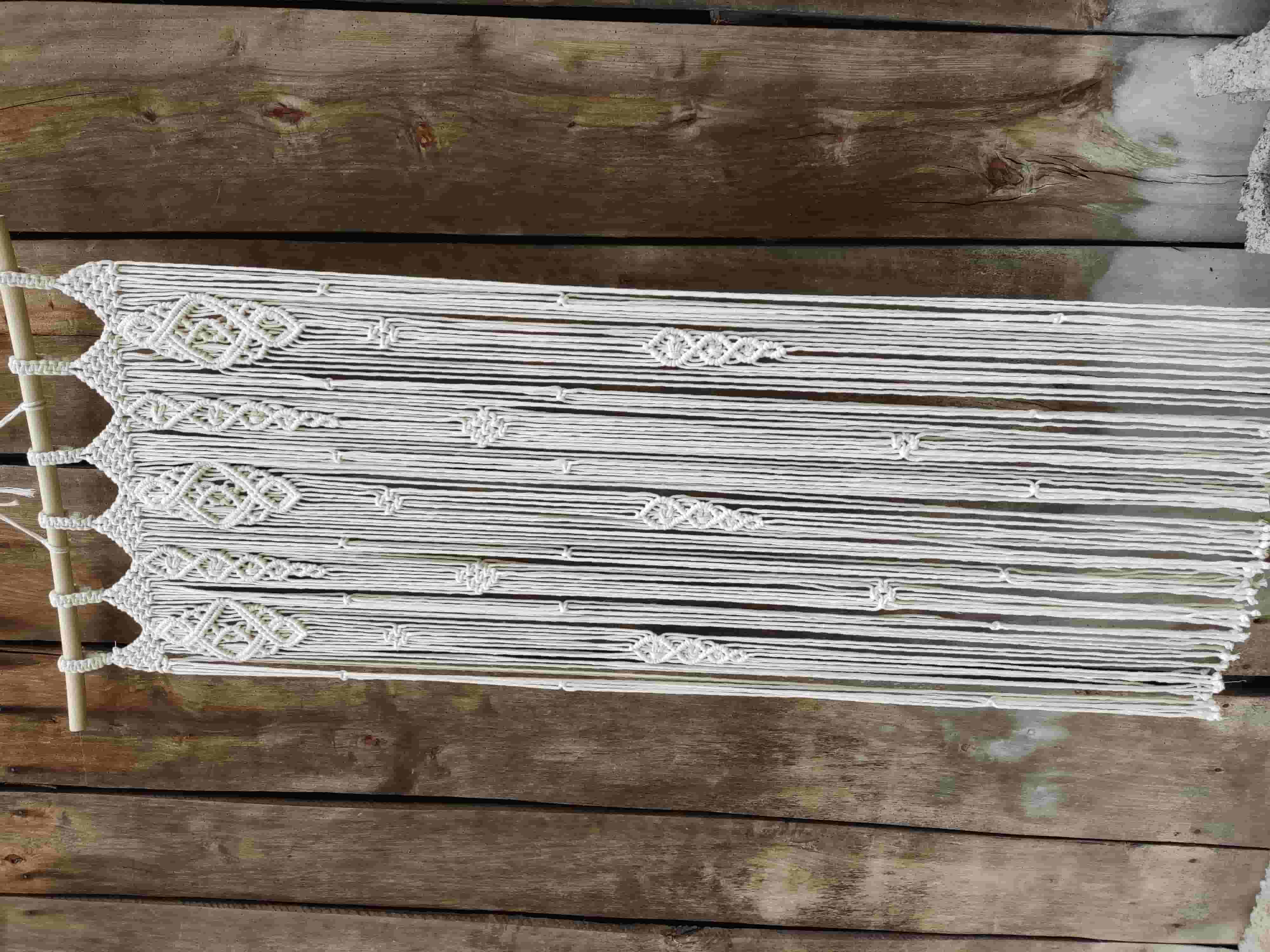 Makramowa firanka w stylu Boho 60 cm x 180 cm - DeasyArt – rękodzieło Boho, lampiony & dekoracje handmade