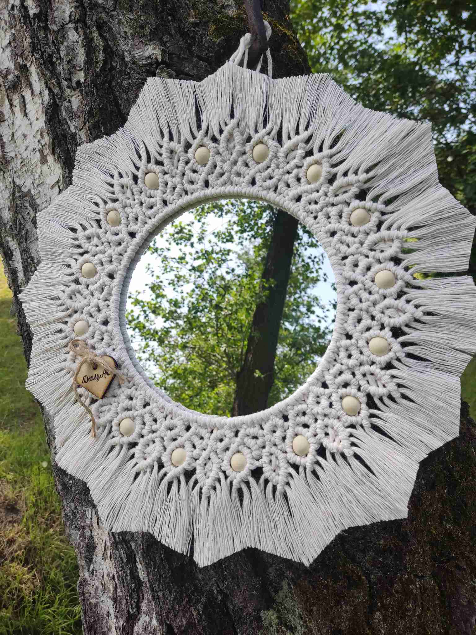 Lustro z mandalą LEŚNA PRZYSTAŃ  - DeasyArt – rękodzieło Boho, lampiony & dekoracje handmade