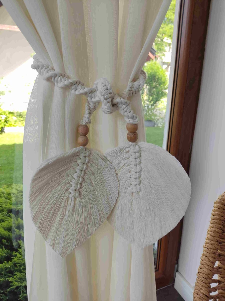 Dekoracyjny sznur do zasłon LIŚCIE BOHO - komplet - DeasyArt – rękodzieło Boho, lampiony & dekoracje handmade