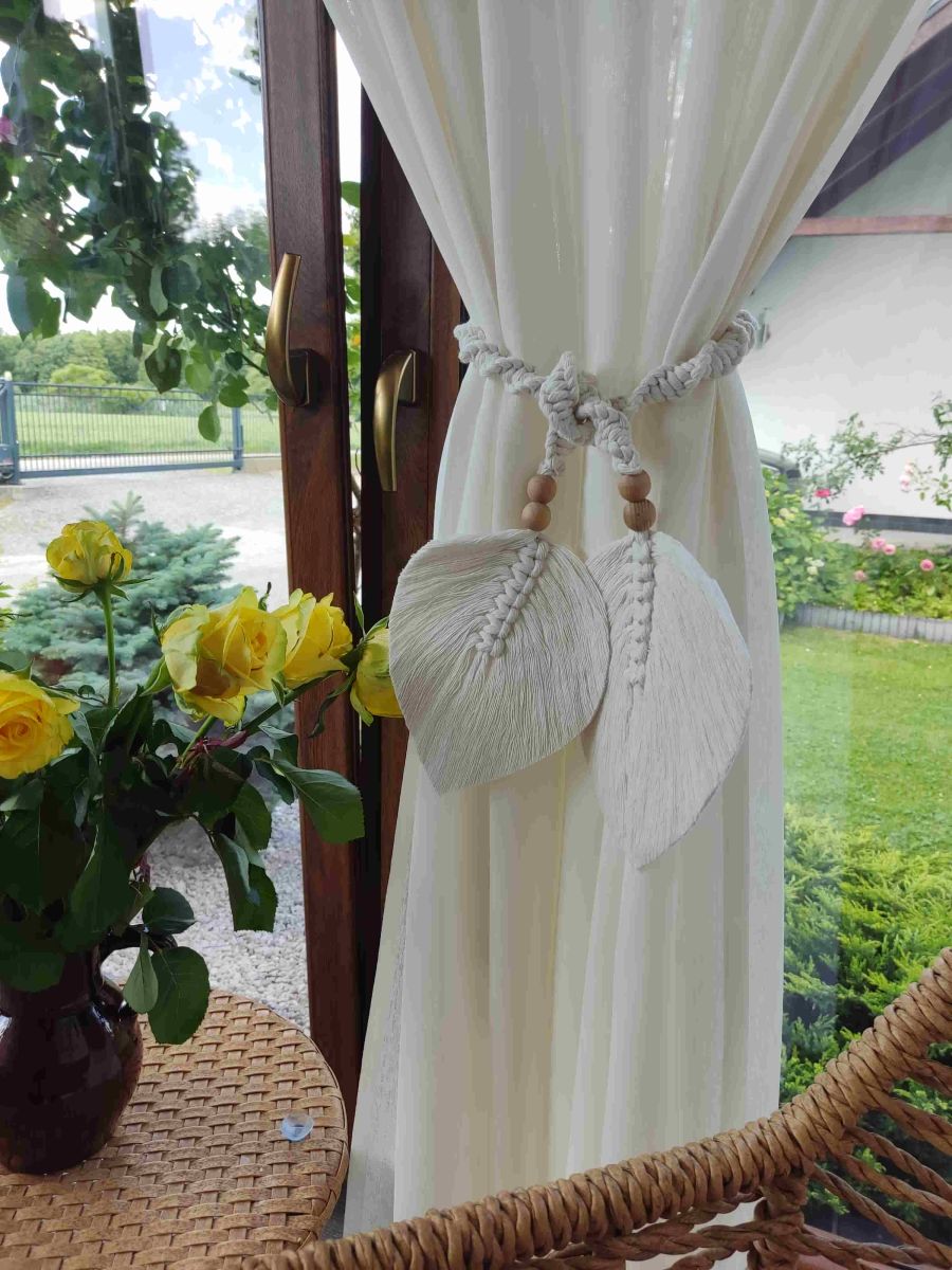 Dekoracyjny sznur do zasłon LIŚCIE BOHO - komplet - DeasyArt – rękodzieło Boho, lampiony & dekoracje handmade