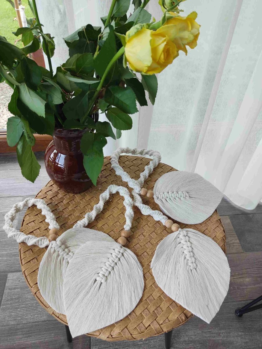 Dekoracyjny sznur do zasłon LIŚCIE BOHO - komplet - DeasyArt – rękodzieło Boho, lampiony & dekoracje handmade