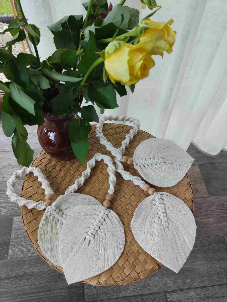 Dekoracyjny sznur do zasłon LIŚCIE BOHO - komplet - DeasyArt – rękodzieło Boho, lampiony & dekoracje handmade