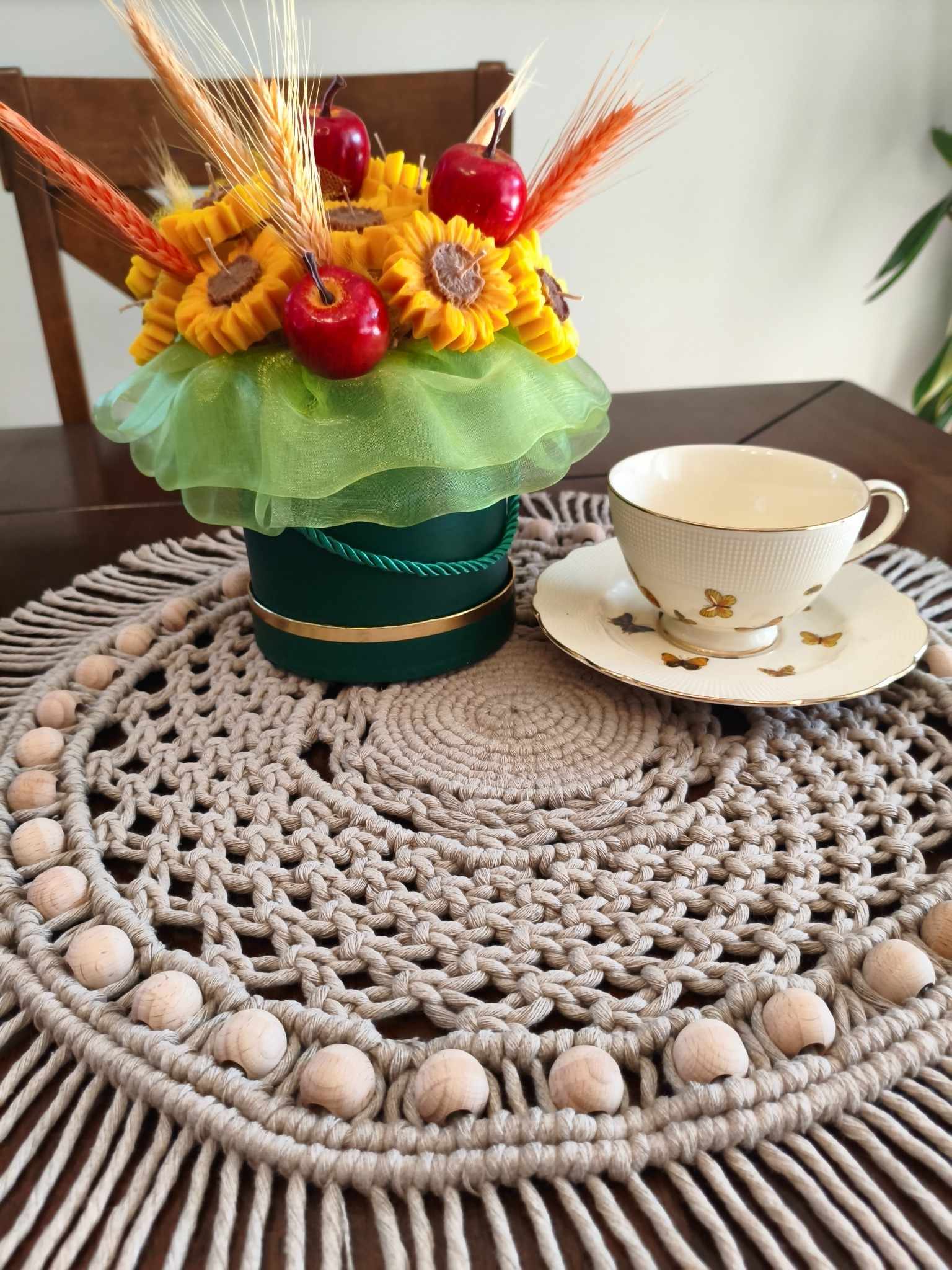 Bieżnik NATURALNY UROK  - DeasyArt – rękodzieło Boho, lampiony & dekoracje handmade