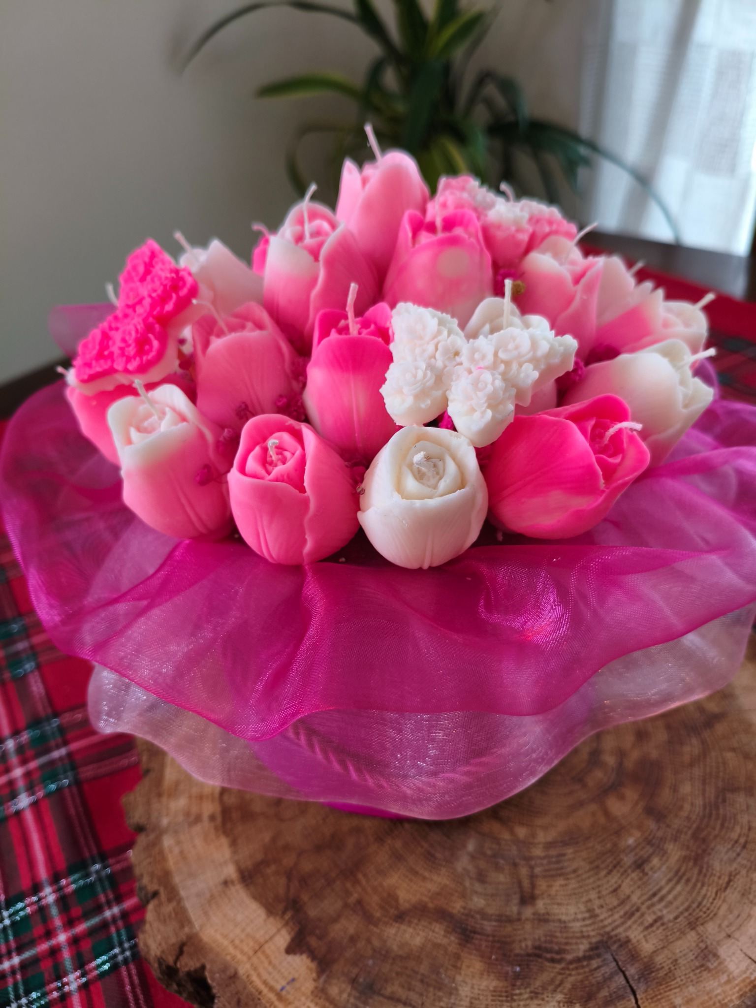 Candle Flower box różowe tulipany XL wykonany z naturalnych świec sojowych  - DeasyArt – rękodzieło Boho, lampiony & dekoracje handmade
