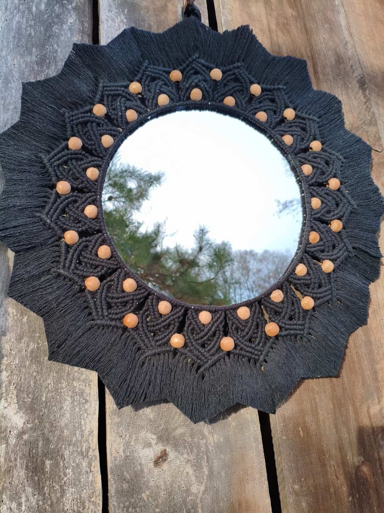 Lustro z mandalą CZARNY KSIĘŻYC - DeasyArt – rękodzieło Boho, lampiony & dekoracje handmade