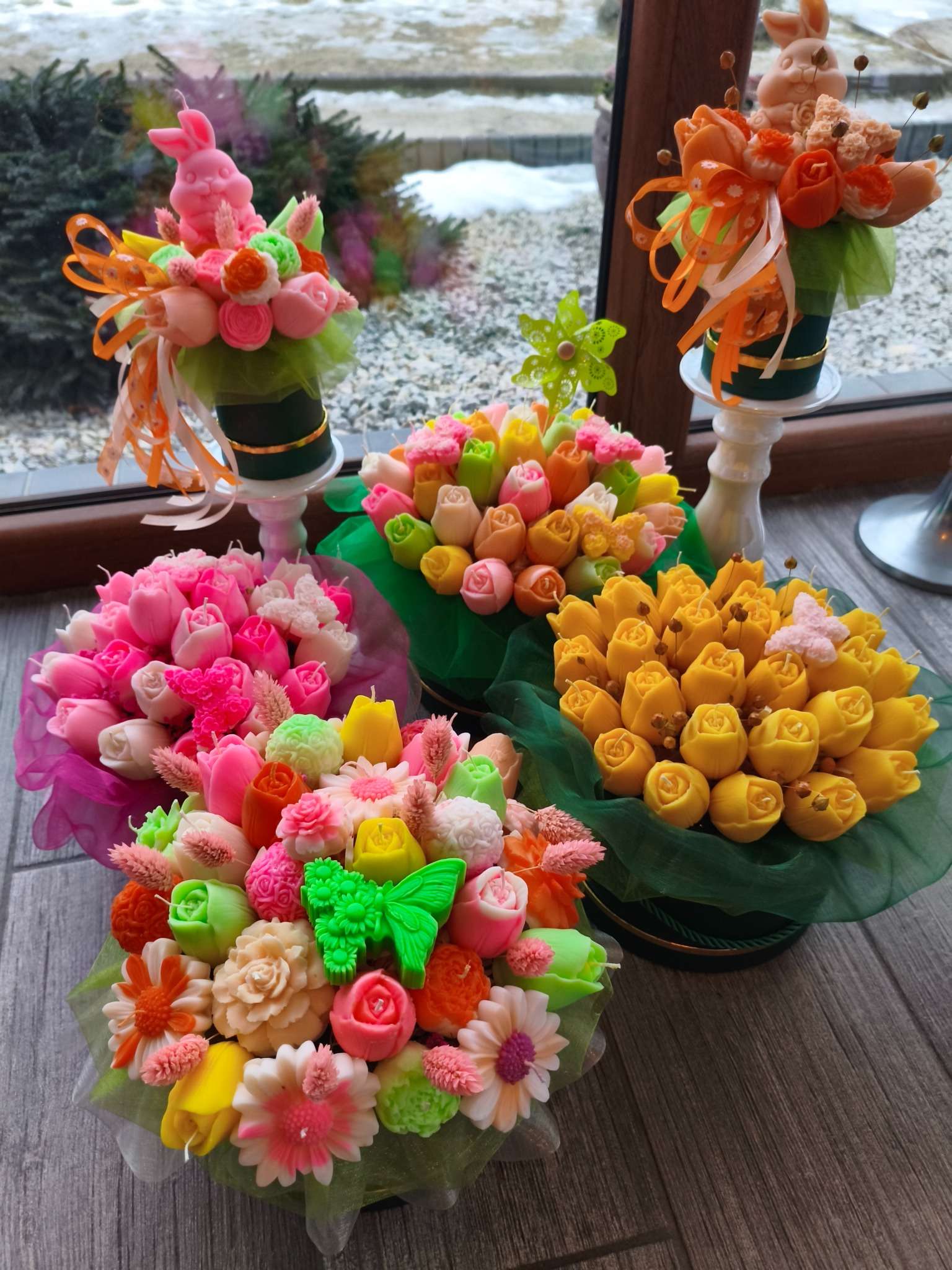 Wielkanocny Candle Flower box wykonany z naturalnych świec sojowych - DeasyArt – rękodzieło Boho, lampiony & dekoracje handmade