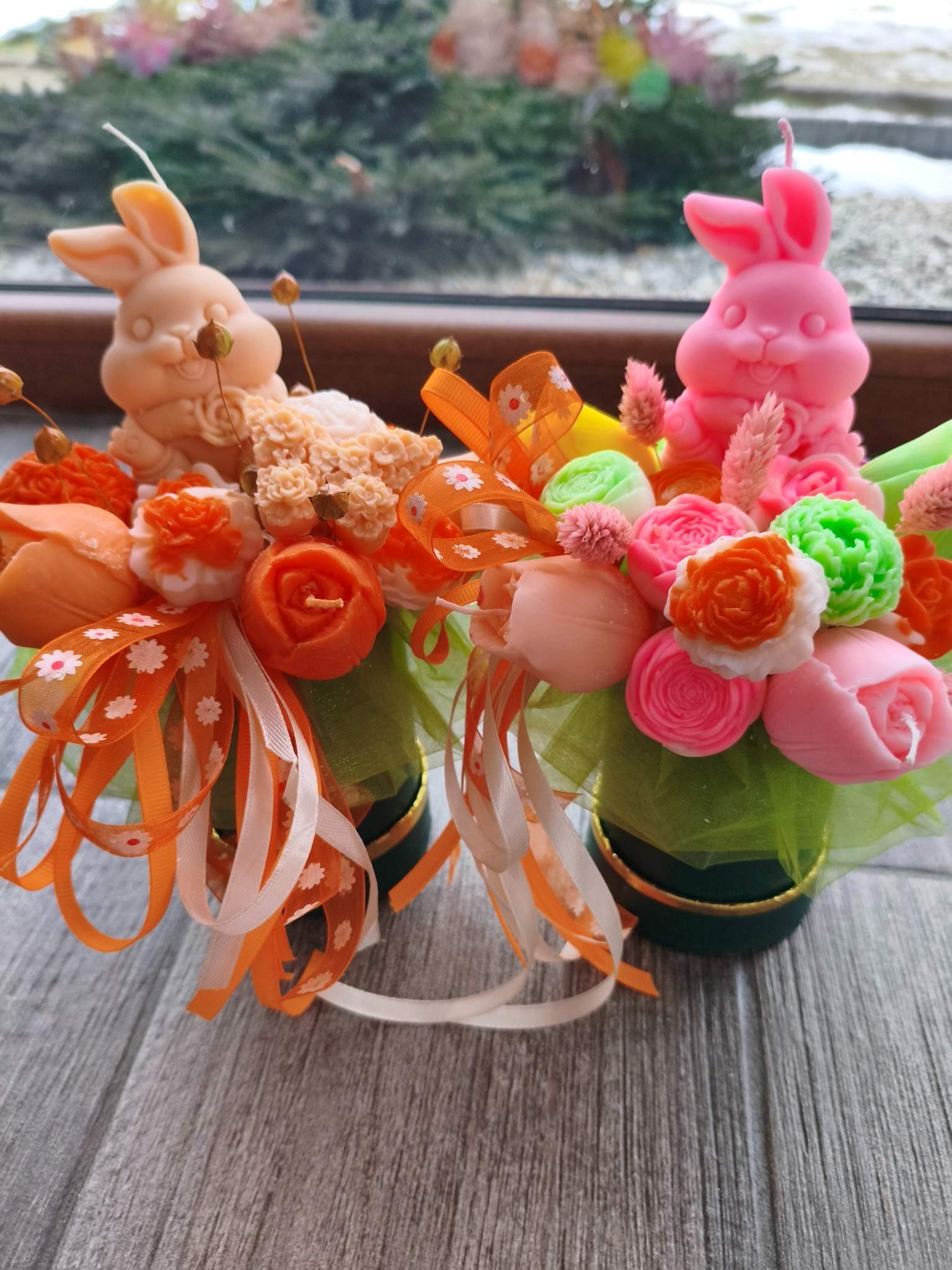 Wielkanocny Candle Flower box wykonany z naturalnych świec sojowych - DeasyArt – rękodzieło Boho, lampiony & dekoracje handmade