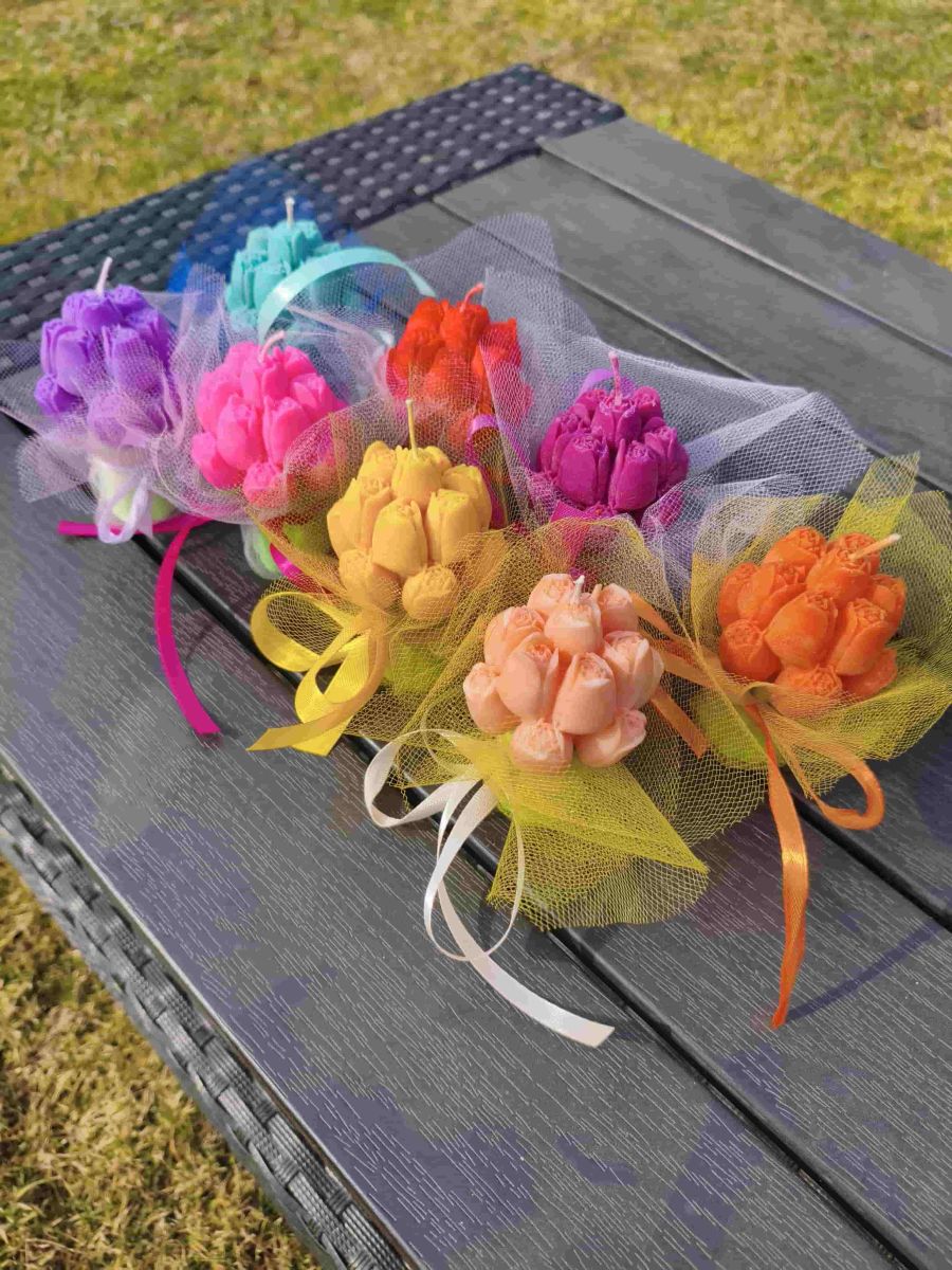 Upominek, prezent świece z naturalnego wosku sojowego - bukiet tulipanów - DeasyArt – rękodzieło Boho, lampiony & dekoracje handmade