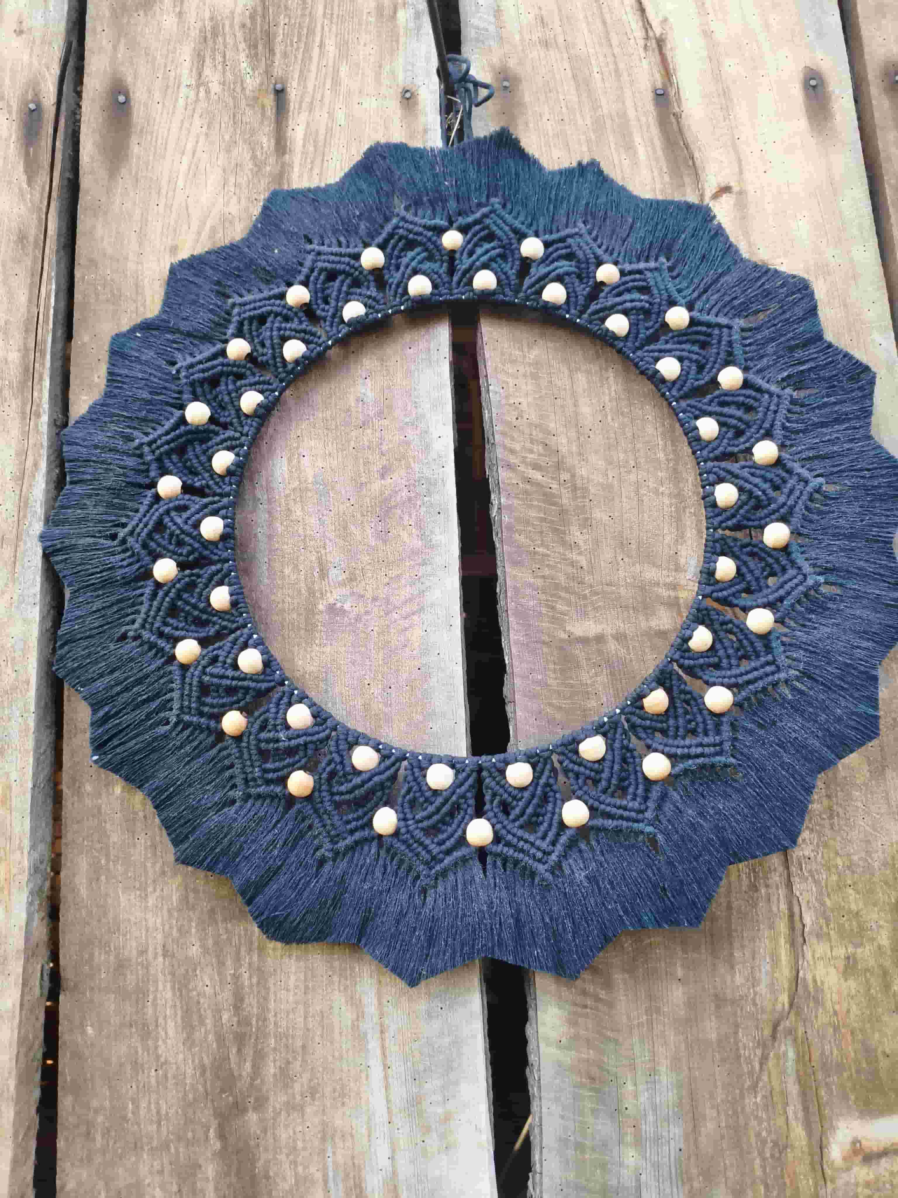 Mandala makramowa CZARNA HARMONIA - DeasyArt – rękodzieło Boho, lampiony & dekoracje handmade