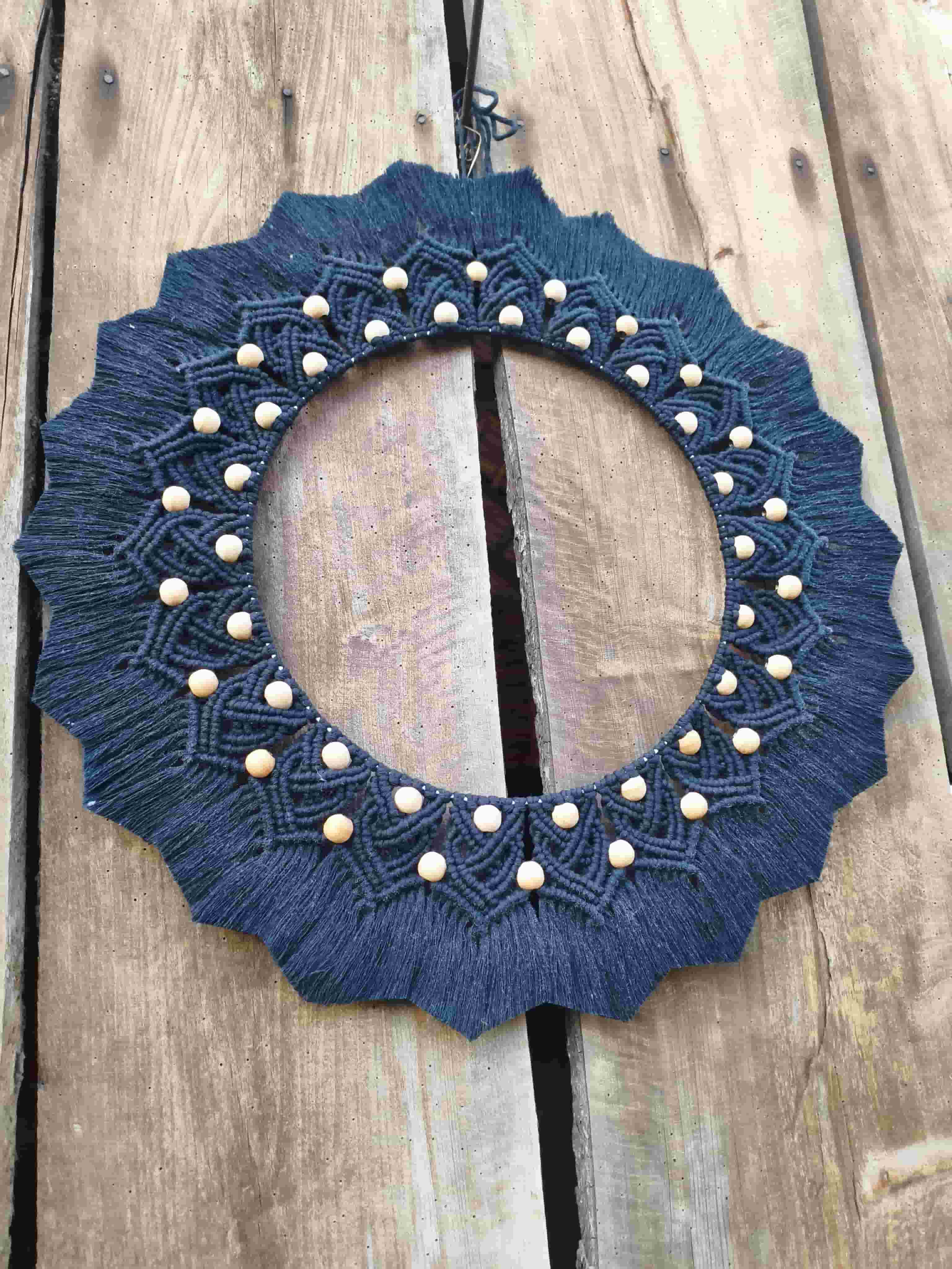 Mandala makramowa CZARNA HARMONIA - DeasyArt – rękodzieło Boho, lampiony & dekoracje handmade