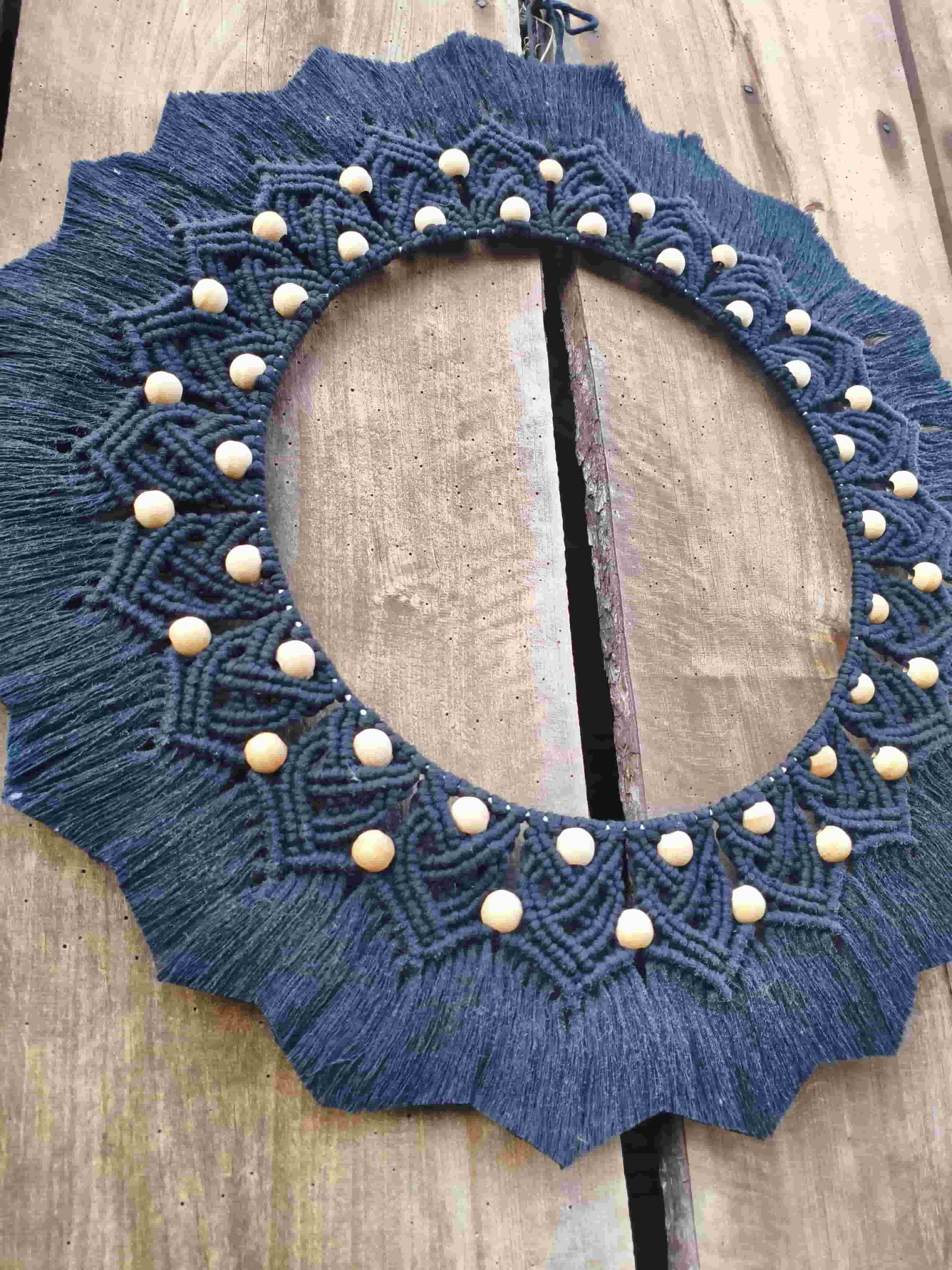 Mandala makramowa CZARNA HARMONIA - DeasyArt – rękodzieło Boho, lampiony & dekoracje handmade