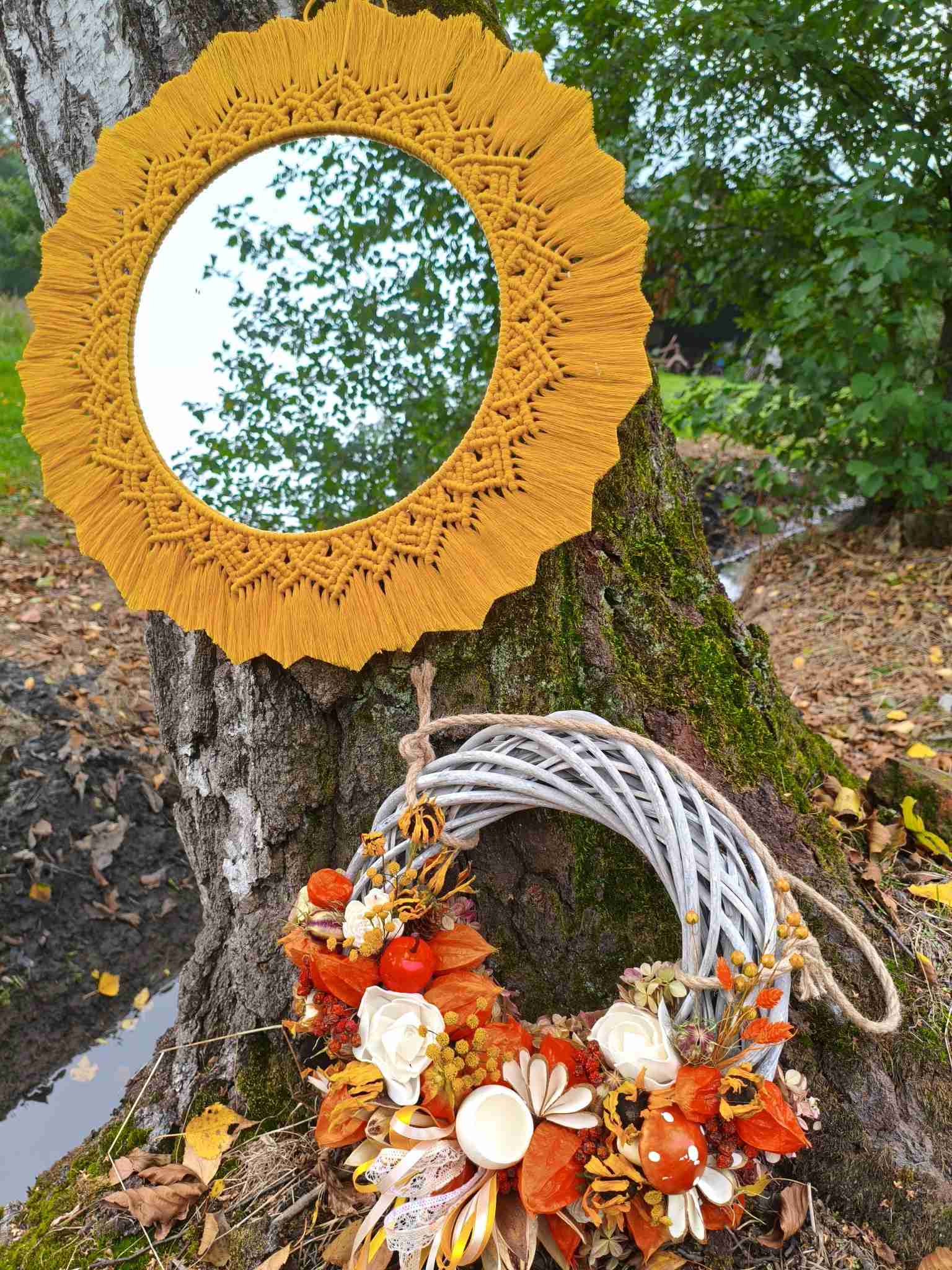 Lustro z mandalą SŁONECZNY DOTYK BOHO  - DeasyArt – rękodzieło Boho, lampiony & dekoracje handmade