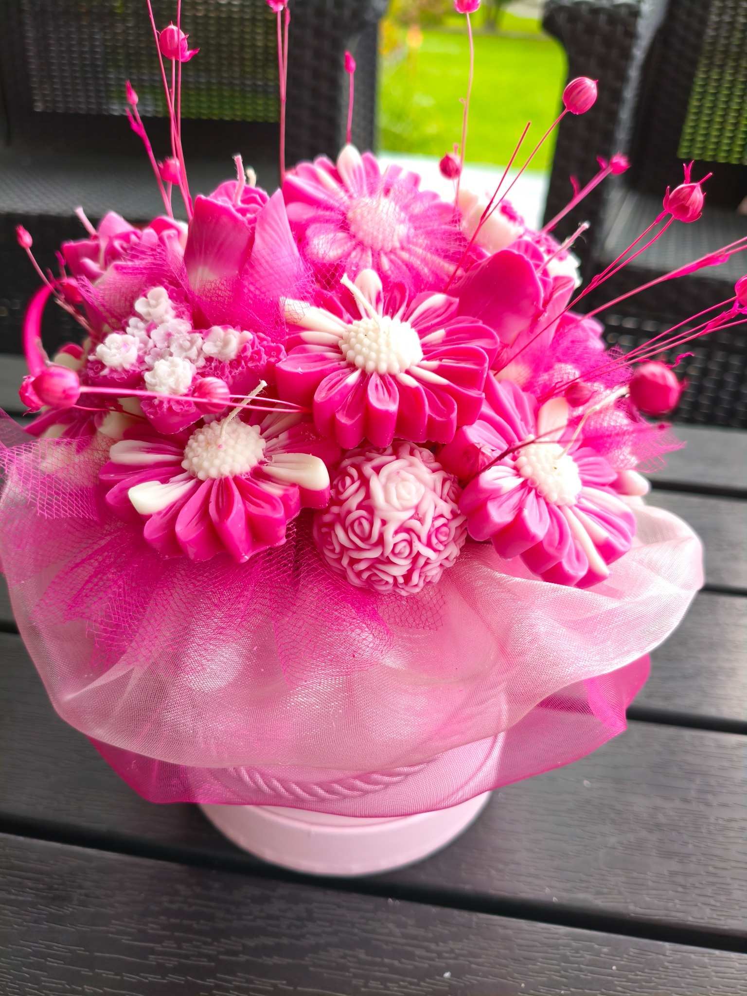 Candle Flower box XL RÓŻOWE STOKROTKI  - DeasyArt – rękodzieło Boho, lampiony & dekoracje handmade