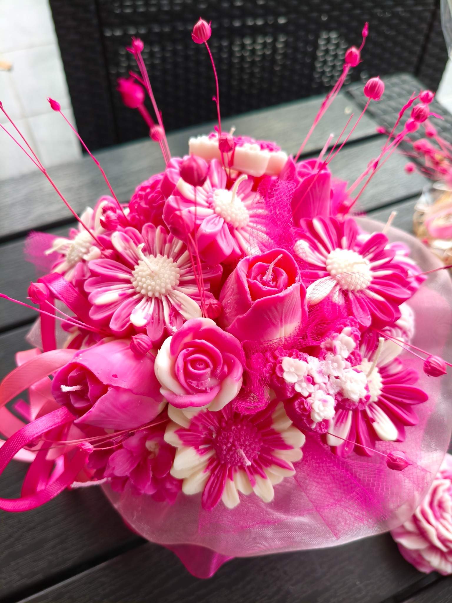 Candle Flower box XL RÓŻOWE STOKROTKI  - DeasyArt – rękodzieło Boho, lampiony & dekoracje handmade