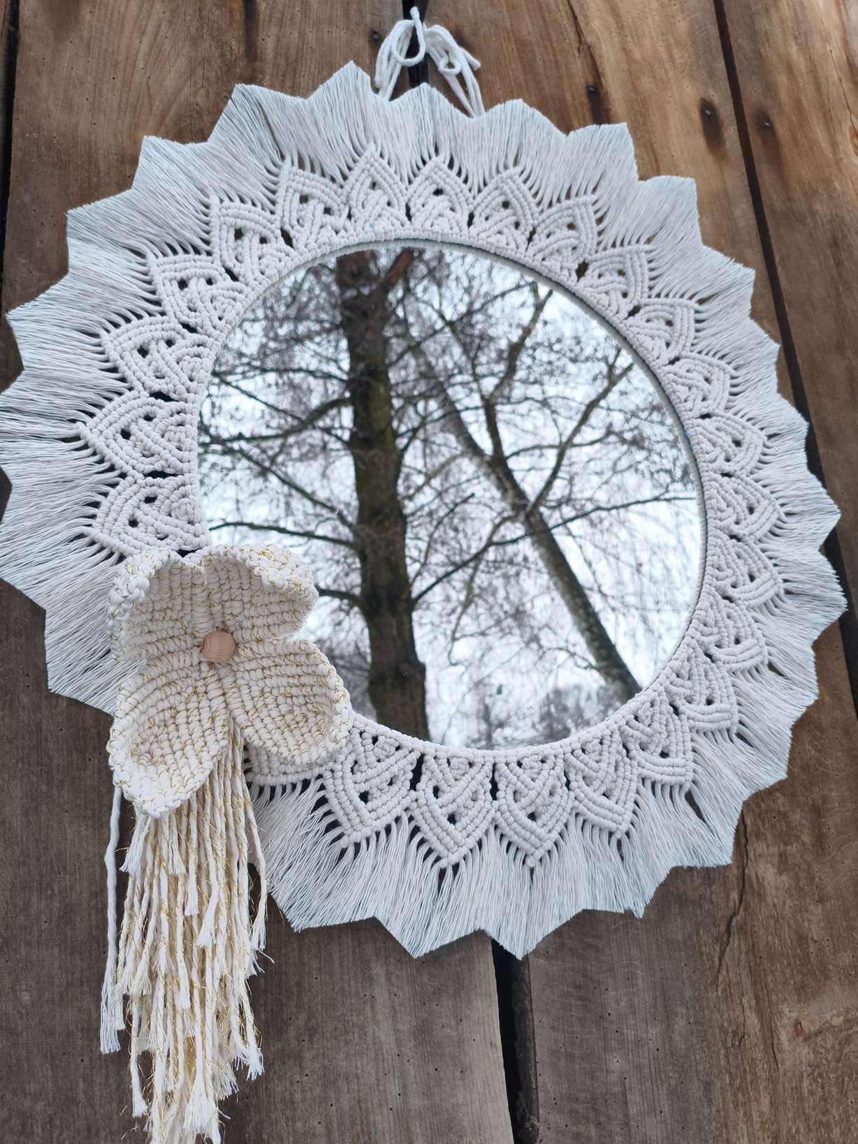 Lustro z mandalą ZŁOTY PROMIEŃ - DeasyArt – rękodzieło Boho, lampiony & dekoracje handmade