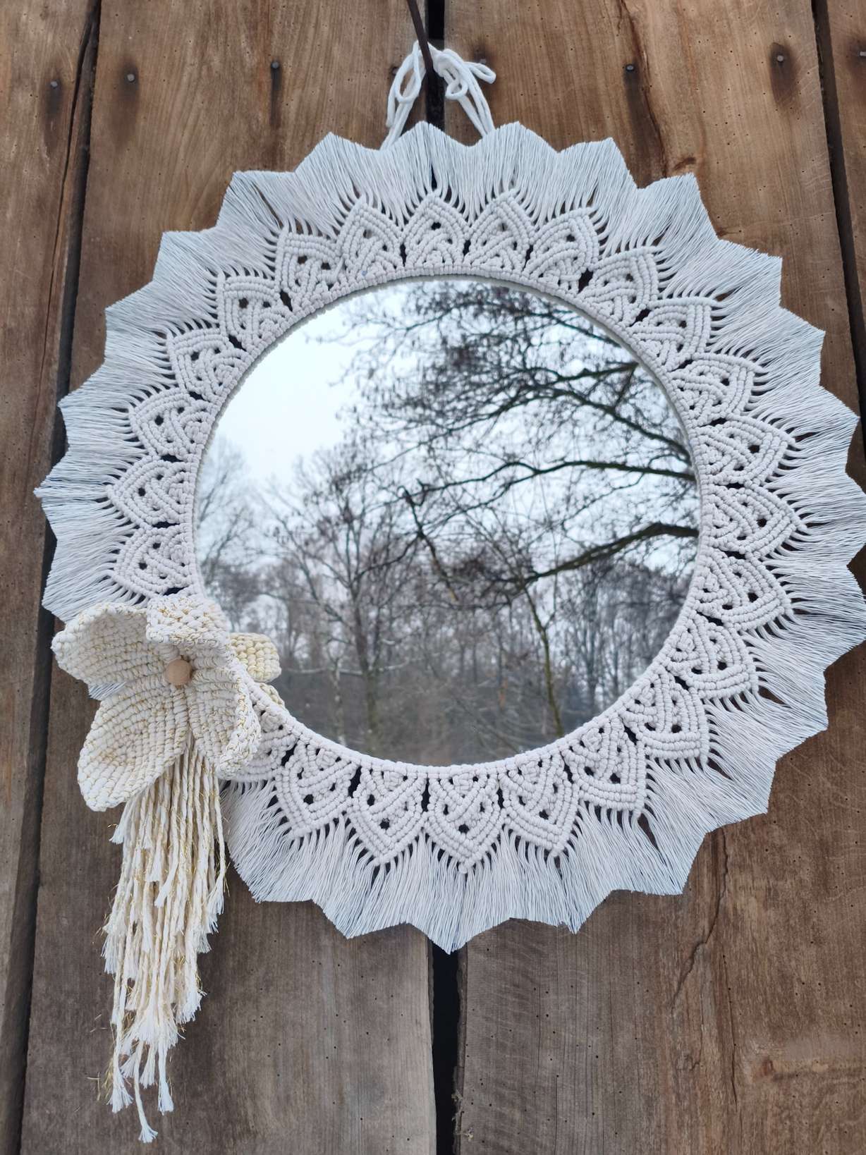 Lustro z mandalą ZŁOTY PROMIEŃ - DeasyArt – rękodzieło Boho, lampiony & dekoracje handmade