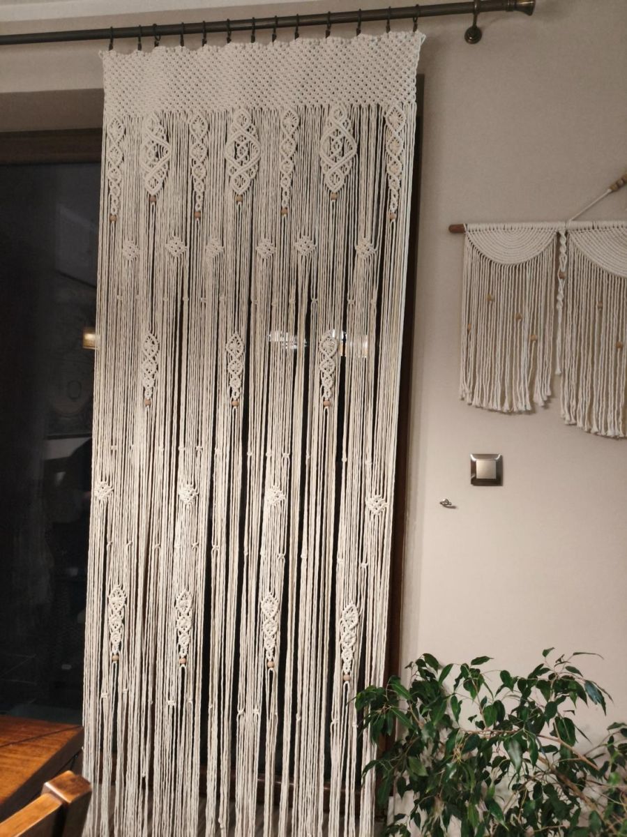 Makramowa dekoracyjna firanka do okna w stylu Boho 100 cm x 230 cm - DeasyArt – rękodzieło Boho, lampiony & dekoracje handmade