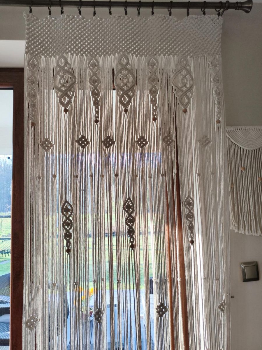 Makramowa dekoracyjna firanka do okna w stylu Boho 100 cm x 230 cm - DeasyArt – rękodzieło Boho, lampiony & dekoracje handmade