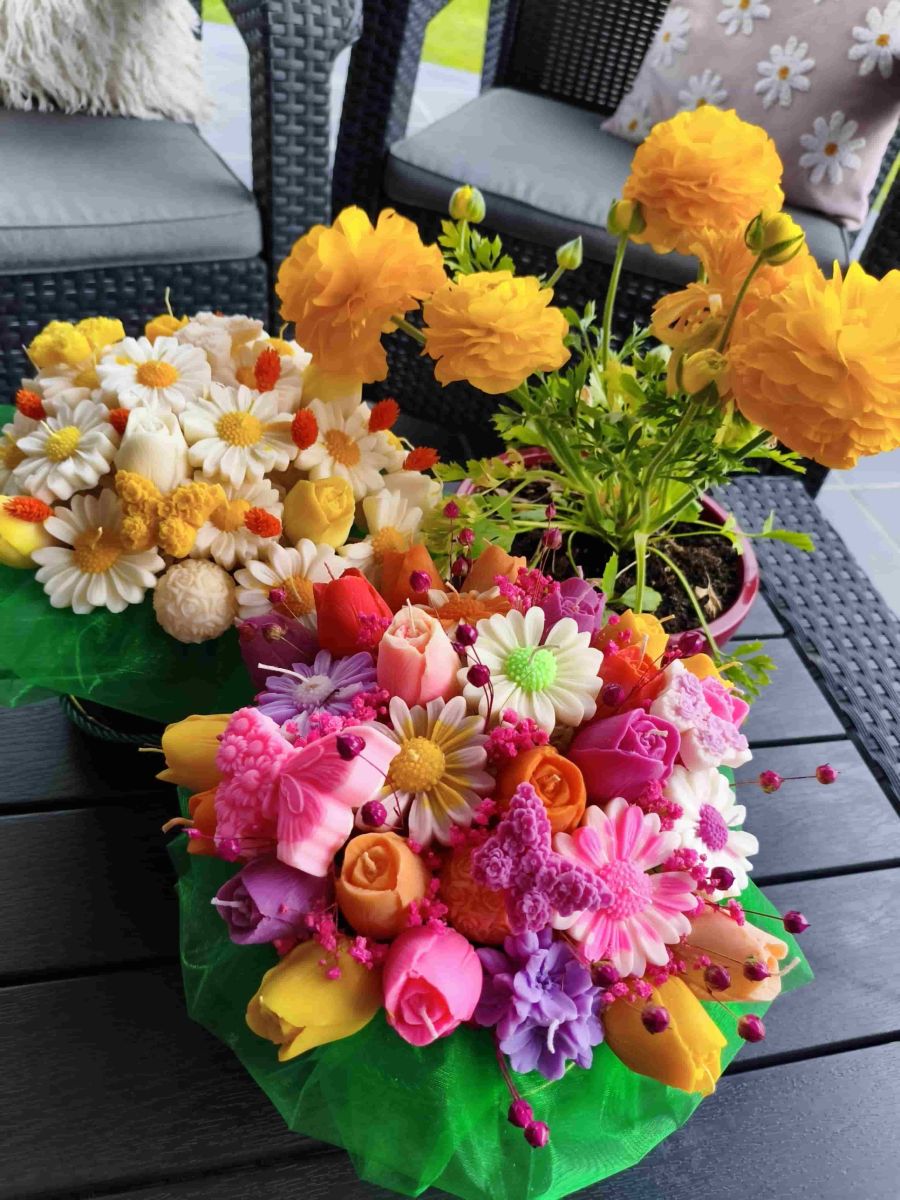 Candle flower box XL wykonany z naturalnych świec sojowych z aromatem - DeasyArt – rękodzieło Boho, lampiony & dekoracje handmade