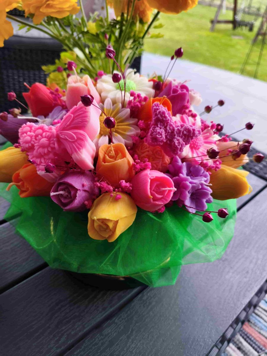 Candle flower box XL wykonany z naturalnych świec sojowych z aromatem - DeasyArt – rękodzieło Boho, lampiony & dekoracje handmade