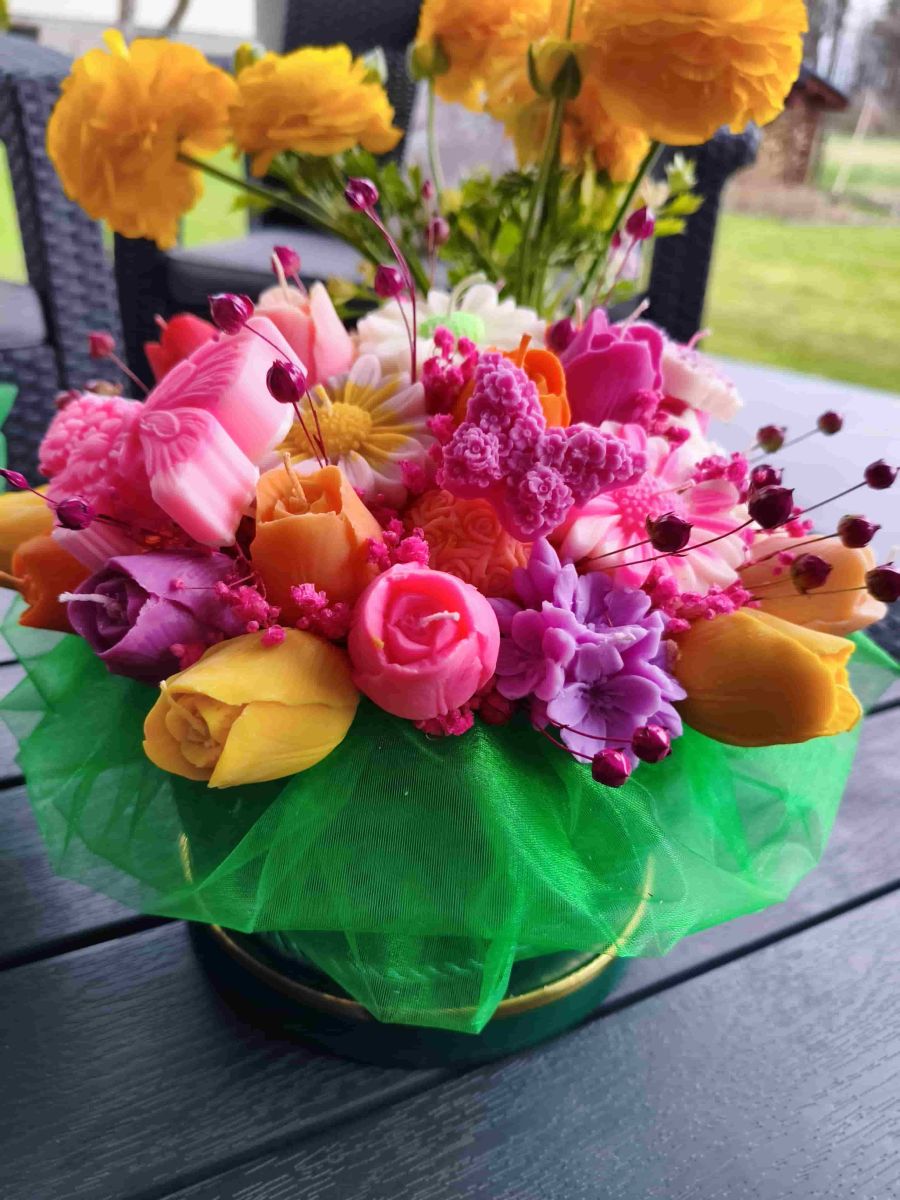 Candle flower box XL wykonany z naturalnych świec sojowych z aromatem - DeasyArt – rękodzieło Boho, lampiony & dekoracje handmade