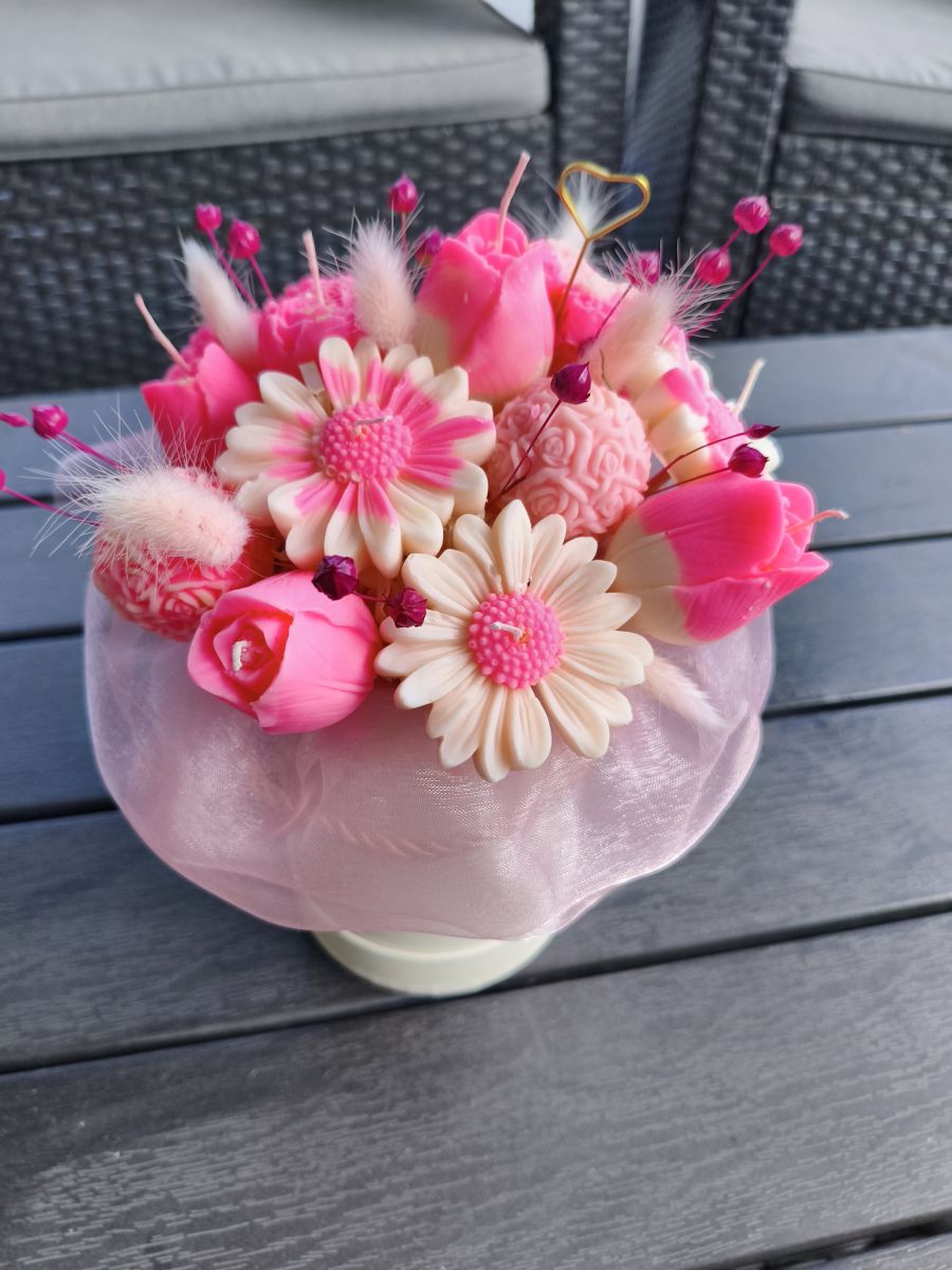 Candle flower box L wykonany z naturalnego wosku świec sojowych z aromatem - DeasyArt – rękodzieło Boho, lampiony & dekoracje handmade