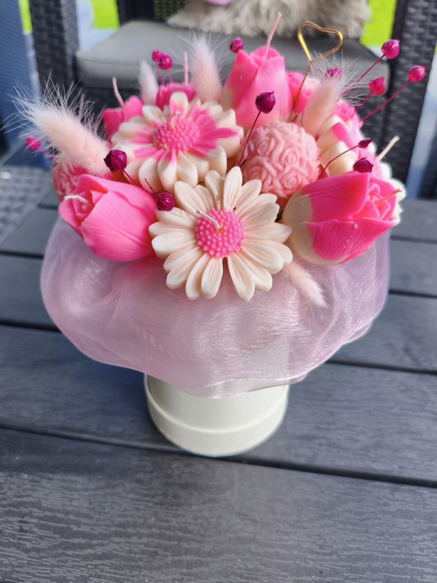 Candle flower box L wykonany z naturalnego wosku świec sojowych z aromatem - DeasyArt – rękodzieło Boho, lampiony & dekoracje handmade