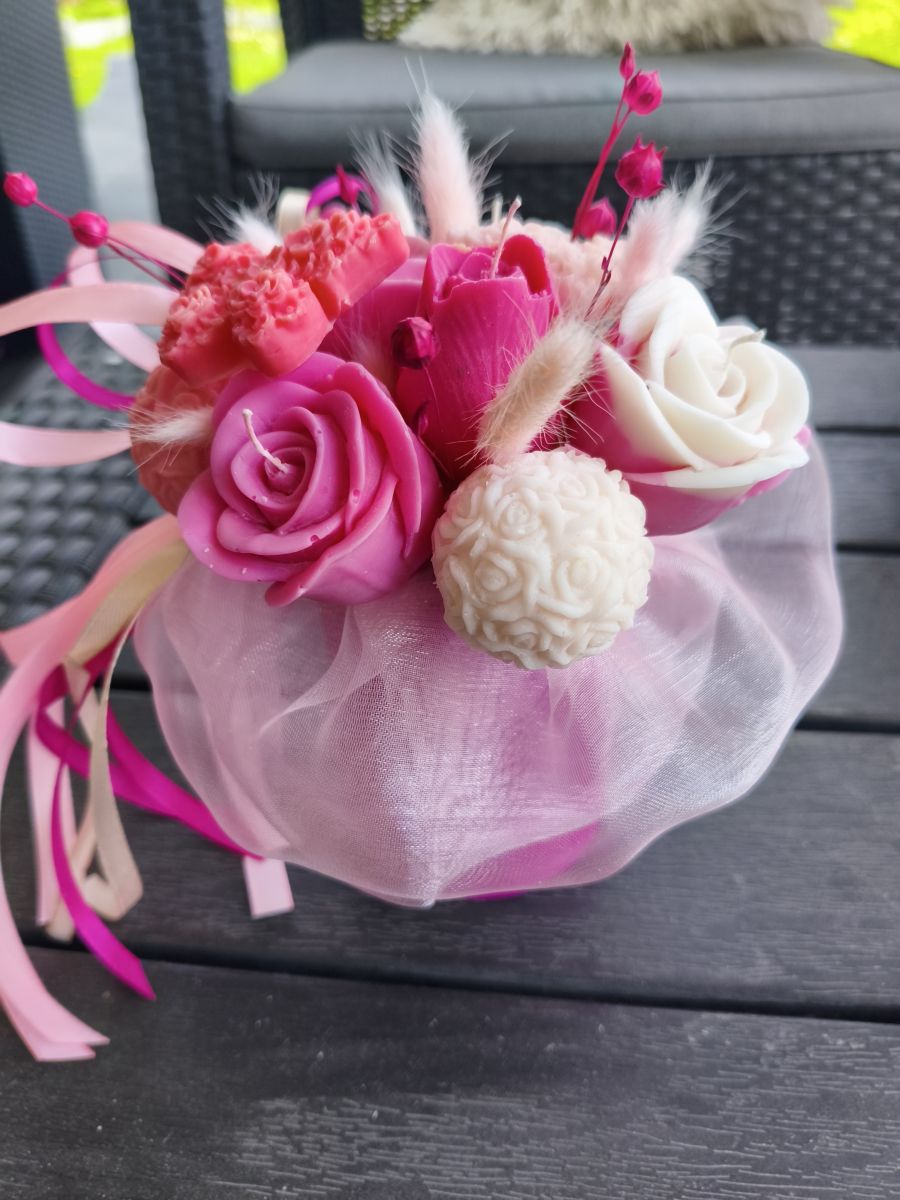 Upominek, podziękowanie - box kwiatowy wosku sojowego z aromatem - DeasyArt – rękodzieło Boho, lampiony & dekoracje handmade