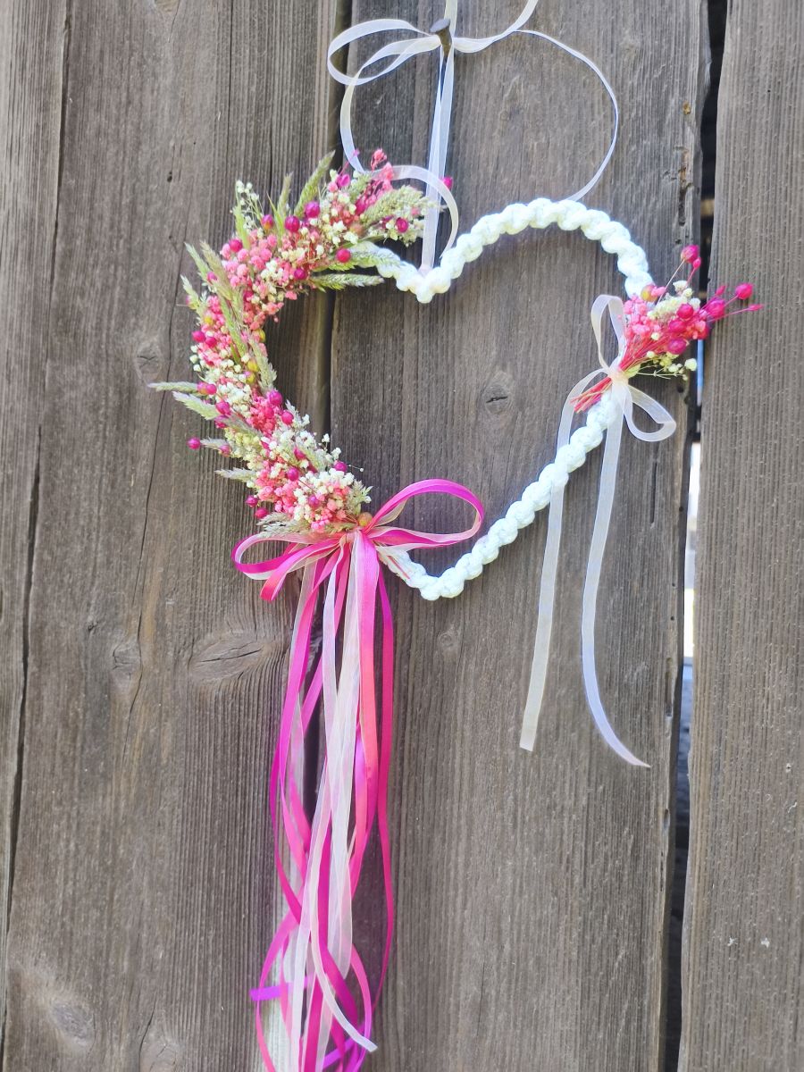 Zawieszka Boho Serce „Różowa Łąka” - DeasyArt – rękodzieło Boho, lampiony & dekoracje handmade