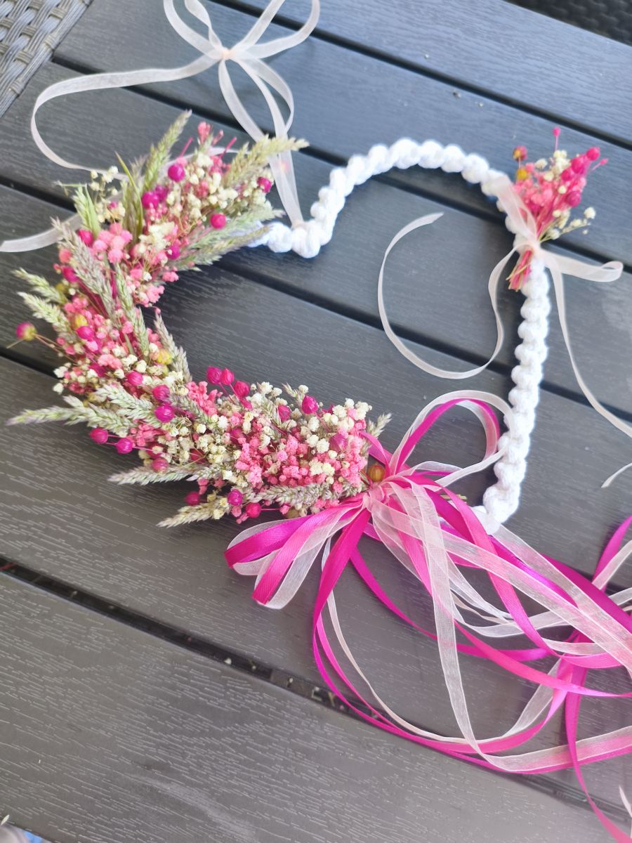 Zawieszka Boho Serce „Różowa Łąka” - DeasyArt – rękodzieło Boho, lampiony & dekoracje handmade