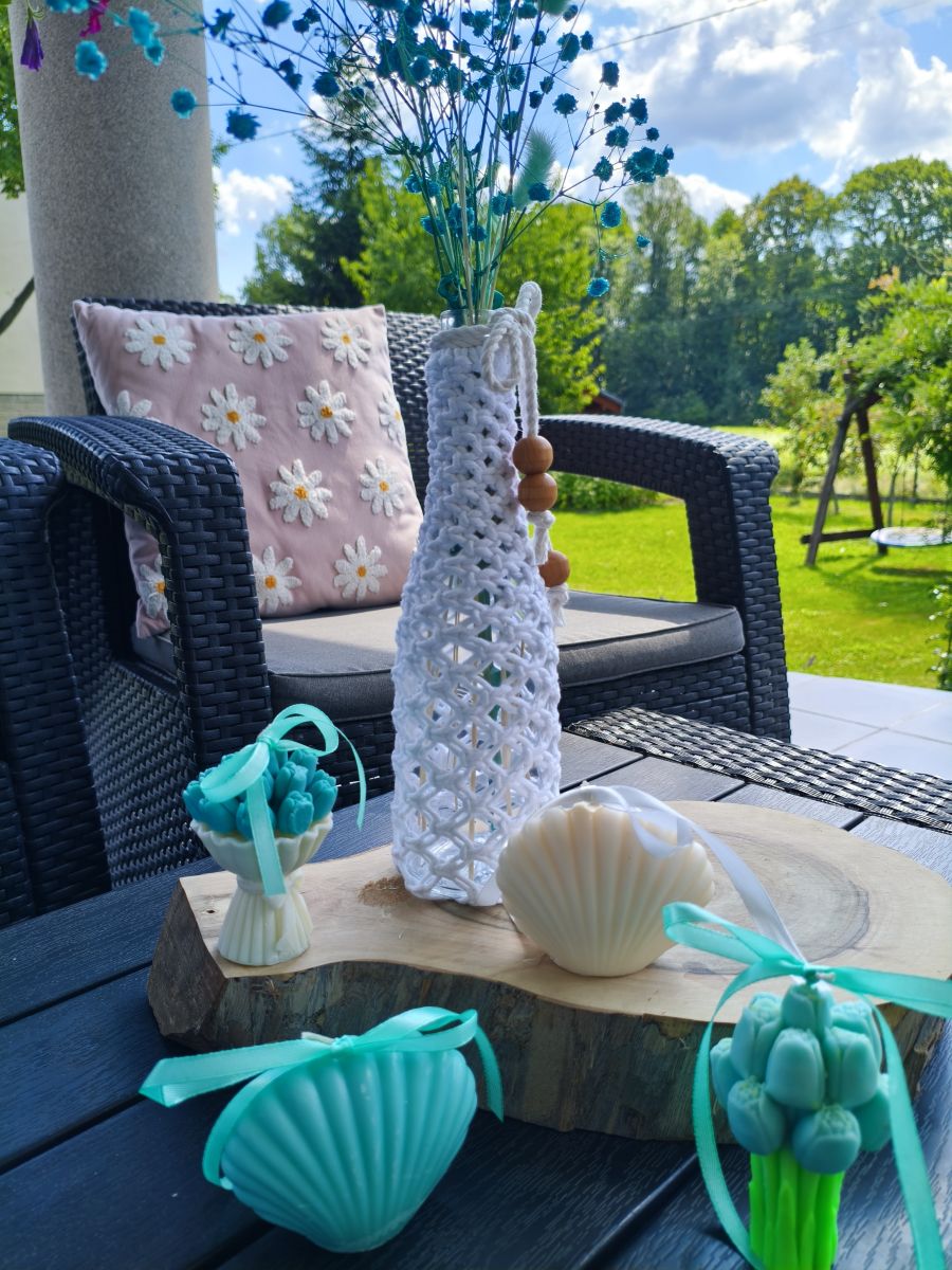 Dekoracyjna Butelka z Makramą – Styl Boho | Handmade | - DeasyArt – rękodzieło Boho, lampiony & dekoracje handmade