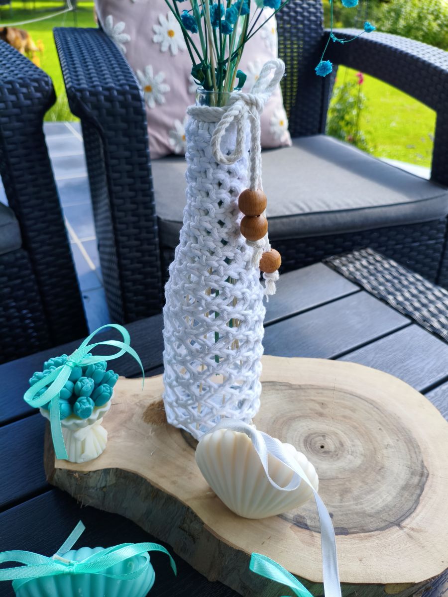 Dekoracyjna Butelka z Makramą – Styl Boho | Handmade | - DeasyArt – rękodzieło Boho, lampiony & dekoracje handmade