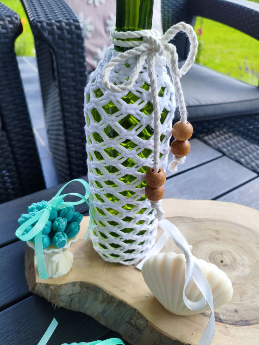 „Naturalna Harmonia” – Butelka z makramą handmade - DeasyArt – rękodzieło Boho, lampiony & dekoracje handmade