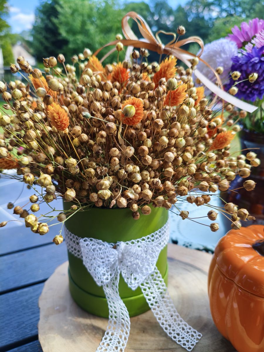 Lniane Lato – naturalna kompozycja z suszonych kwiatów | Handmade | Gotowy prezent - DeasyArt – rękodzieło Boho, lampiony & dekoracje handmade