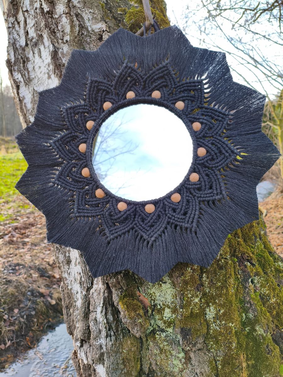 Lustro z mandalą NOCNE ZWIERCIADŁO  - DeasyArt – rękodzieło Boho, lampiony & dekoracje handmade