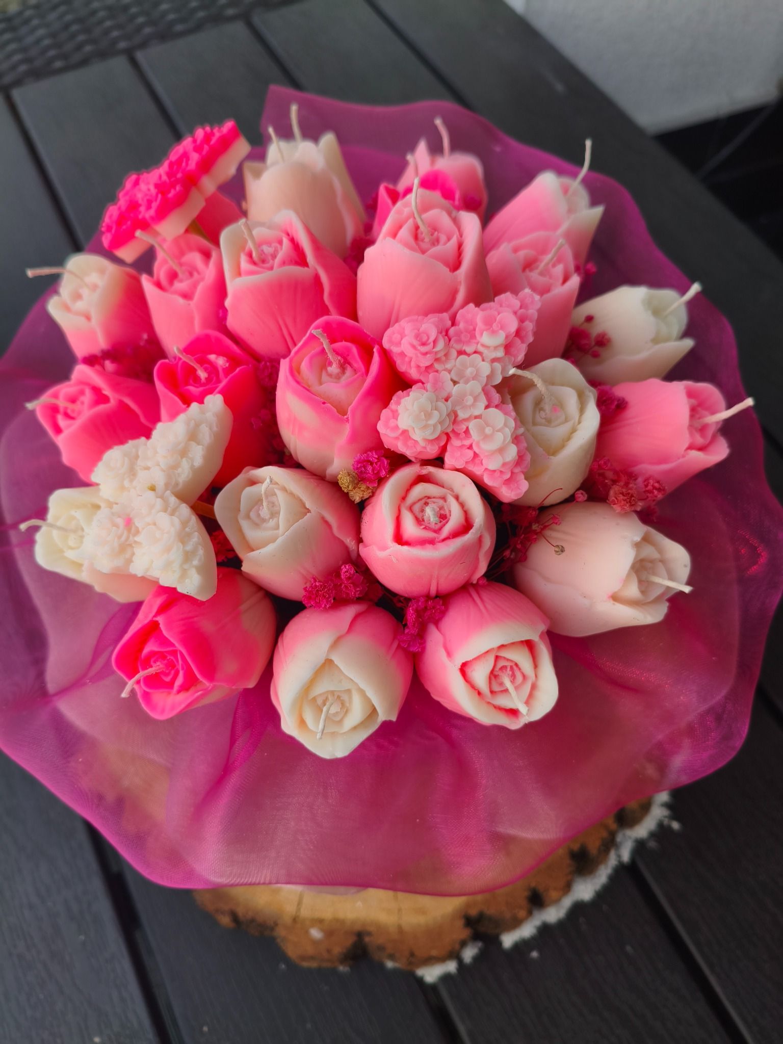 Candle Flower box różowe tulipany XL wykonany z naturalnych świec sojowych  - DeasyArt – rękodzieło Boho, lampiony & dekoracje handmade