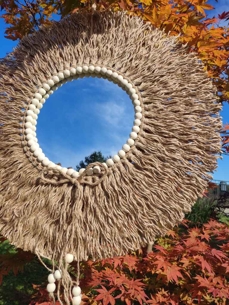 Lustro z liny SŁONECZNY HORYZONT  - DeasyArt – rękodzieło Boho, lampiony & dekoracje handmade