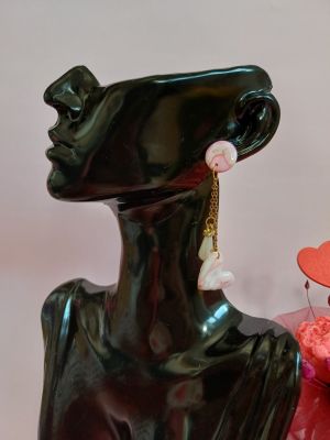 Kolczyki z glinki polimerowej termoutwardzalnej RÓŻOWE SEKRETY - DeasyArt – rękodzieło Boho, lampiony & dekoracje handmade