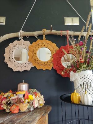 Lustro z mandalą CORAL  - DeasyArt – rękodzieło Boho, lampiony & dekoracje handmade