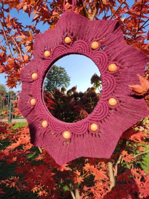 Lustro z mandalą BURGUNDOWA AURA  - DeasyArt – rękodzieło Boho, lampiony & dekoracje handmade