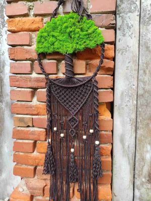 Makramowe drzewko z chrobotkiem LEŚNE SERCE - DeasyArt – rękodzieło Boho, lampiony & dekoracje handmade