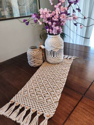 Makramowy bieżnik CAFFE LATTE - DeasyArt – rękodzieło Boho, lampiony & dekoracje handmade