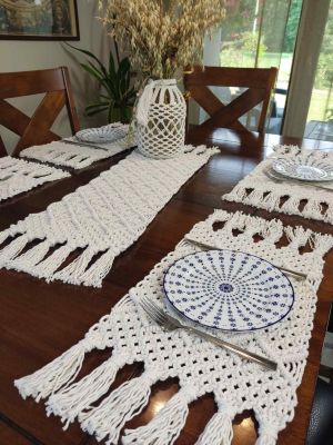 Zestaw na stół podkładki z bieżnikiem NATURAL HARMONY  - DeasyArt – rękodzieło Boho, lampiony & dekoracje handmade