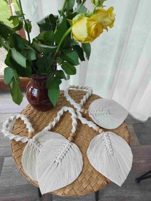 Dekoracyjny sznur do zasłon LIŚCIE BOHO - komplet - DeasyArt – rękodzieło Boho, lampiony & dekoracje handmade