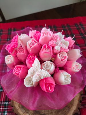 Candle Flower box różowe tulipany XL wykonany z naturalnych świec sojowych  - DeasyArt – rękodzieło Boho, lampiony & dekoracje handmade