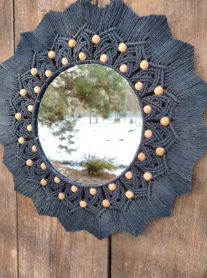 Lustro z mandalą CZARNY KSIĘŻYC - DeasyArt – rękodzieło Boho, lampiony & dekoracje handmade