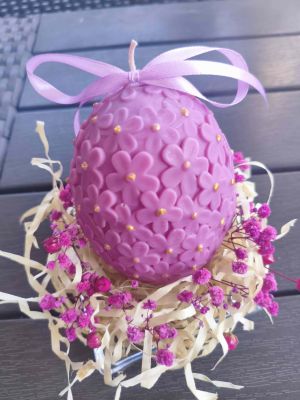 Wielkanocna świeca z wosku sojowego z aromatem - fioletowa - DeasyArt – rękodzieło Boho, lampiony & dekoracje handmade