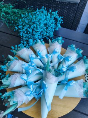 Bukiecik "Tulipanowa chmurka" z świecą z naturalnego wosku sojowego - DeasyArt – rękodzieło Boho, lampiony & dekoracje handmade